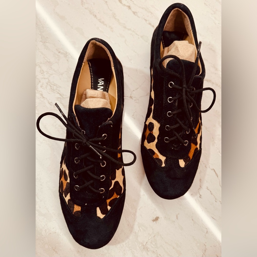 🐆 VANELi Leopard Calf Hair & Black Suede Leather Lace-Up “Caylin” Shoes NWOB